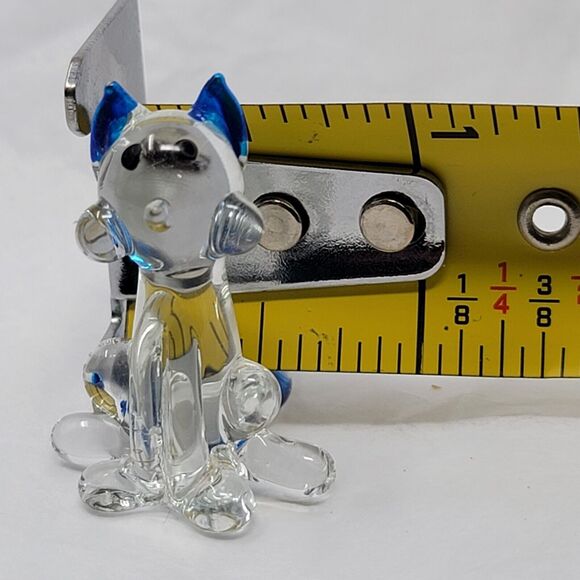 Frankencat Glass Cat Miniature Figurine 1¼" TINY Blue Tip Ears Tail - Picture 9 of 9